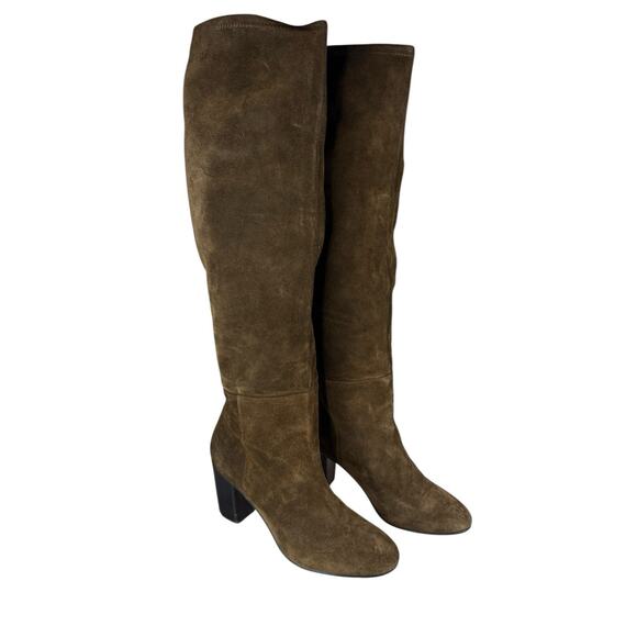 Karl Lagerfeld Brown Suede Knee High Boots Size 8.5 Block Heel - Picture 1 of 10